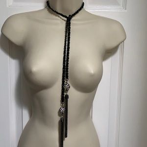 Gunmetal chain & suede tassel necklace